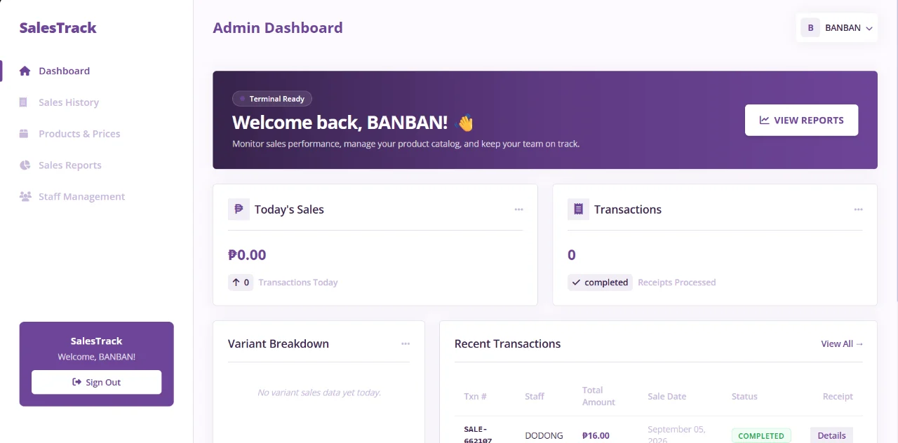SalesTrack — sales admin dashboard